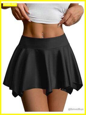 Pleated Mini Skirt Flowy A-Line Ruffled Beach Short Skirt Very Short